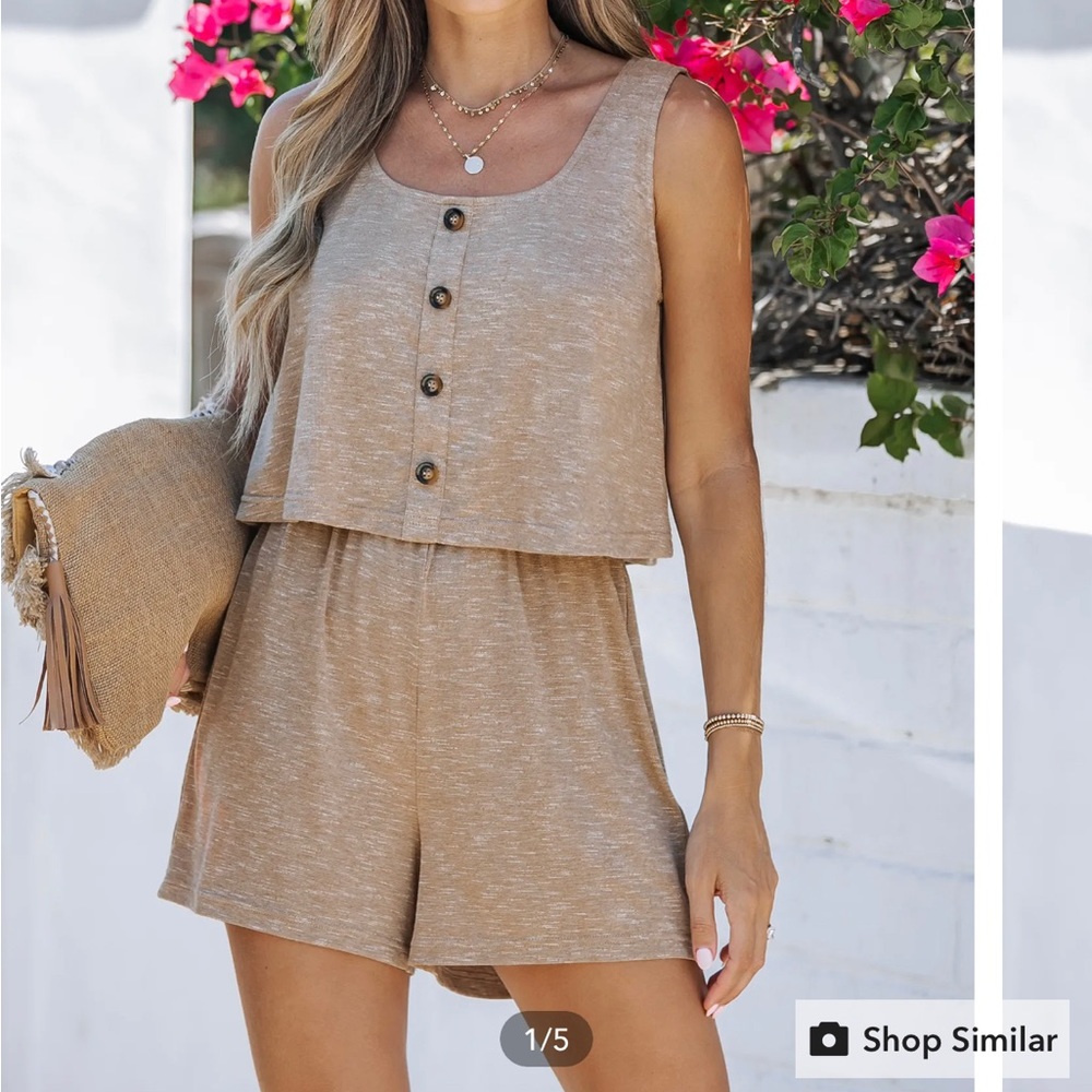 Cupshe Slub Knit Flounce Romper brown Medium brand new